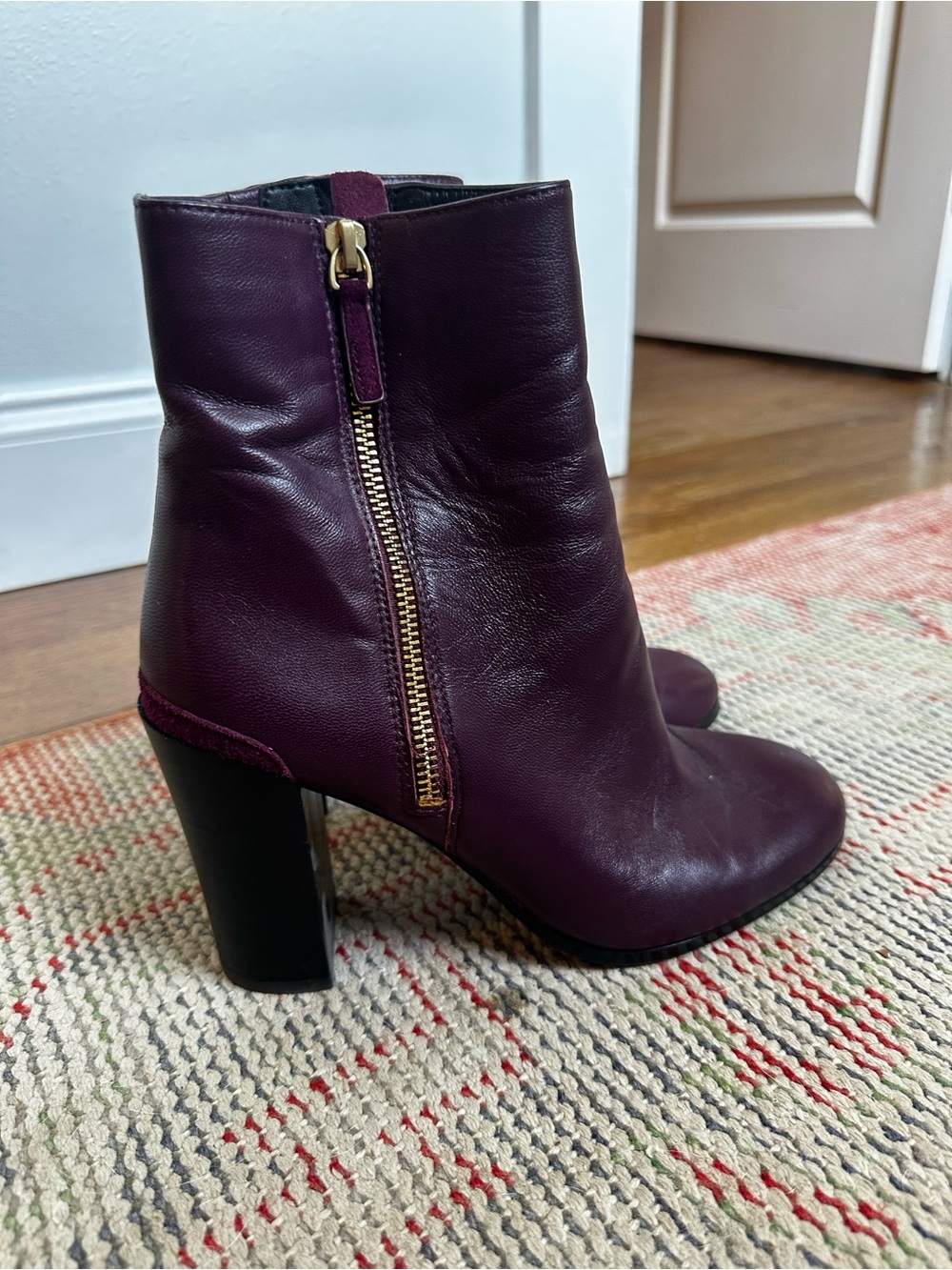 Katherine Kelly Women’s Purple Leather Ankle Boots with Gold Zip